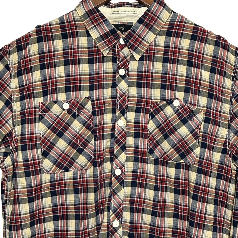 Scotch & Soda XXL Mens Plaid Cotton Linen Shirt Long Sleeve Button‎ Up Pockets - Picture 2 of 10